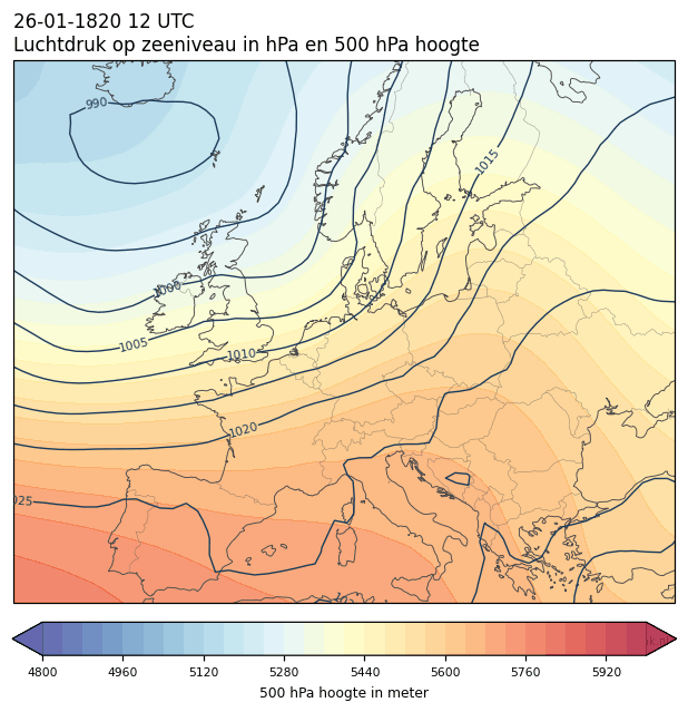 Weerkaart van 26 januari 1820 om 12 UTC
