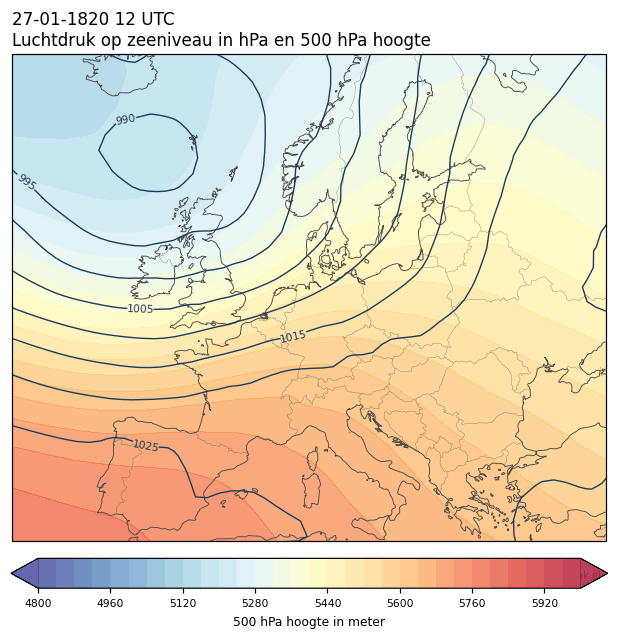 Weerkaart van 27 januari 1820 om 12 UTC