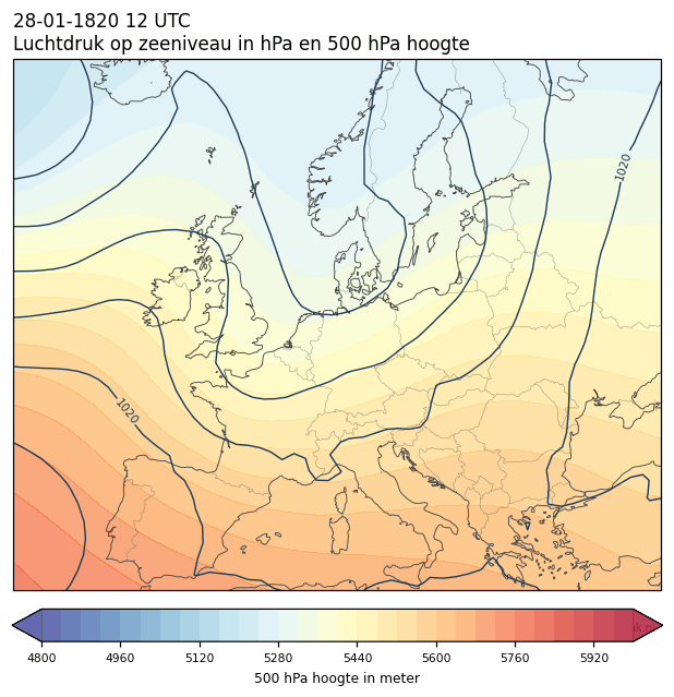 Weerkaart van 28 januari 1820 om 12 UTC