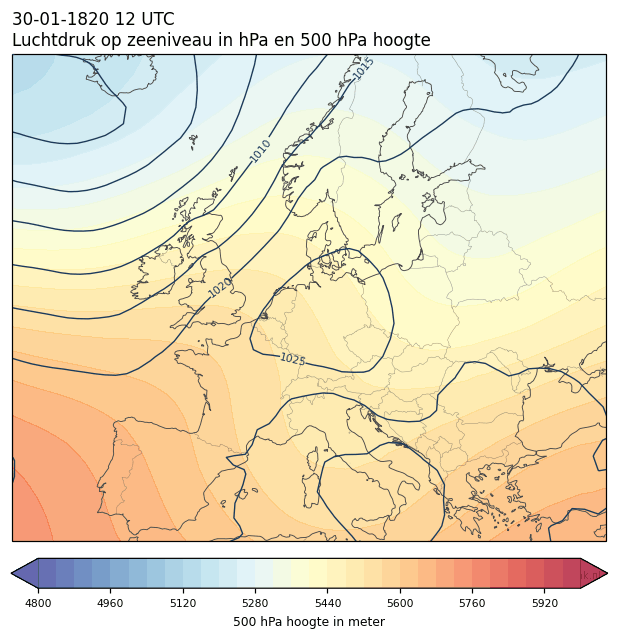 Weerkaart van 30 januari 1820 om 12 UTC
