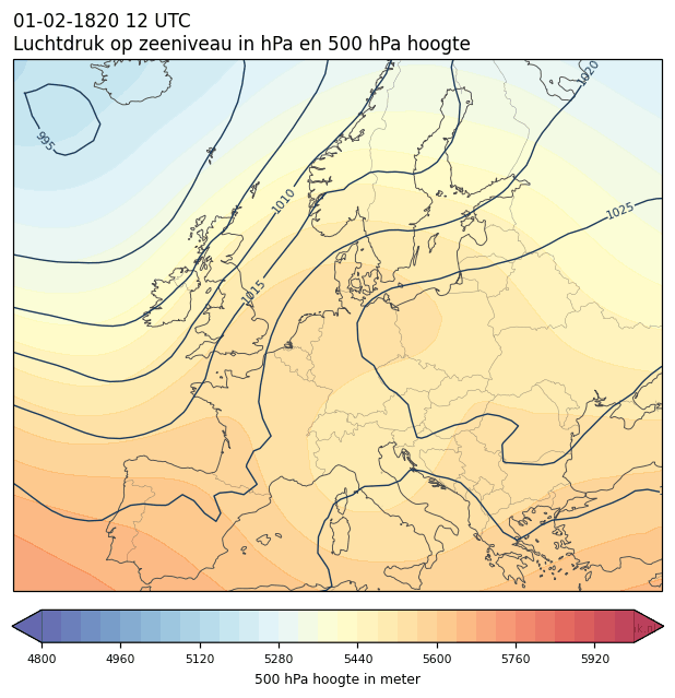 Weerkaart van 1 februari 1820 om 12 UTC