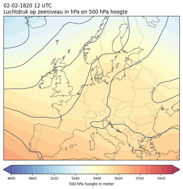 Weerkaart van 2 februari 1820 om 12 UTC