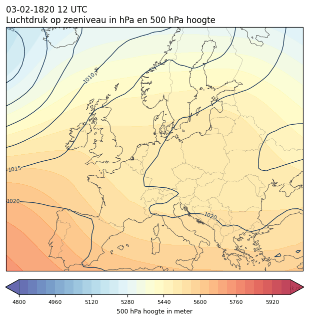 Weerkaart van 3 februari 1820 om 12 UTC