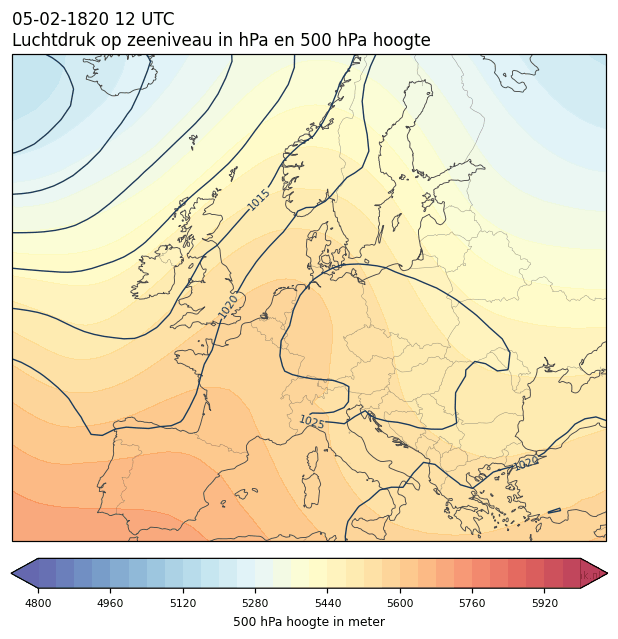 Weerkaart van 5 februari 1820 om 12 UTC