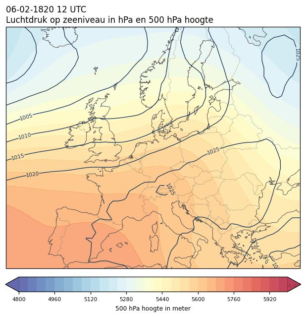 Weerkaart van 6 februari 1820 om 12 UTC