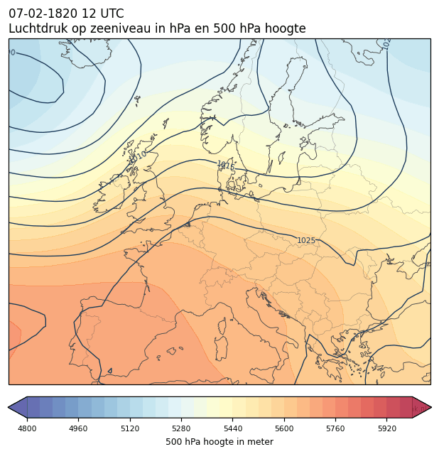 Weerkaart van 7 februari 1820 om 12 UTC