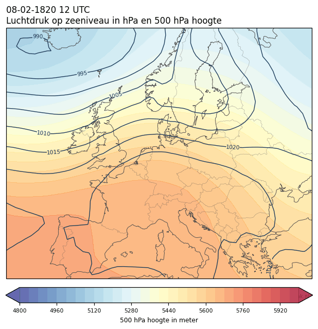 Weerkaart van 8 februari 1820 om 12 UTC