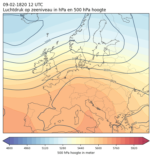 Weerkaart van 9 februari 1820 om 12 UTC