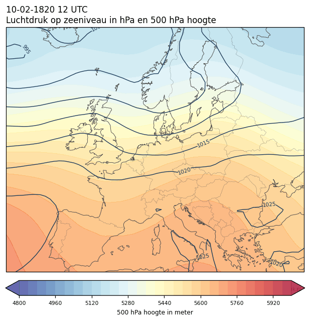 Weerkaart van 10 februari 1820 om 12 UTC