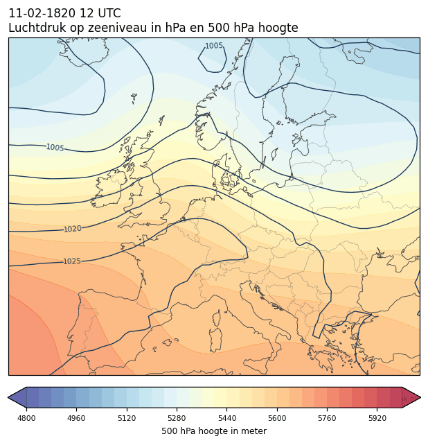 Weerkaart van 11 februari 1820 om 12 UTC