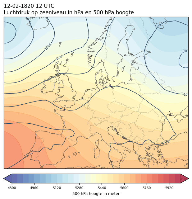 Weerkaart van 12 februari 1820 om 12 UTC