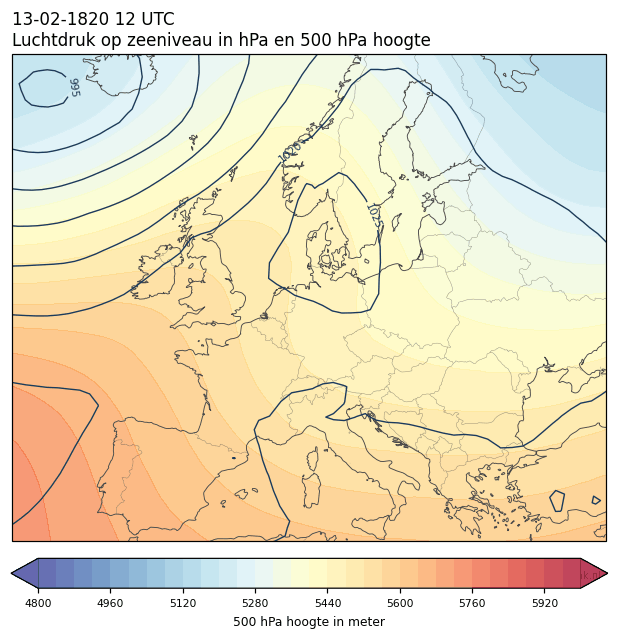 Weerkaart van 13 februari 1820 om 12 UTC
