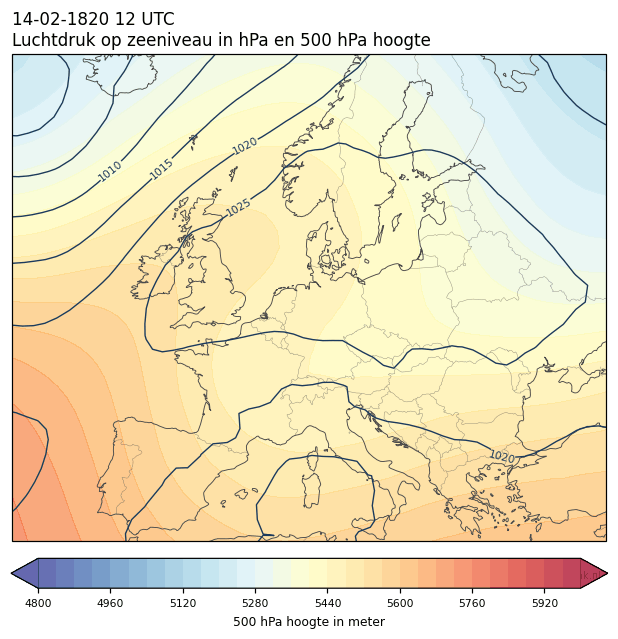 Weerkaart van 14 februari 1820 om 12 UTC