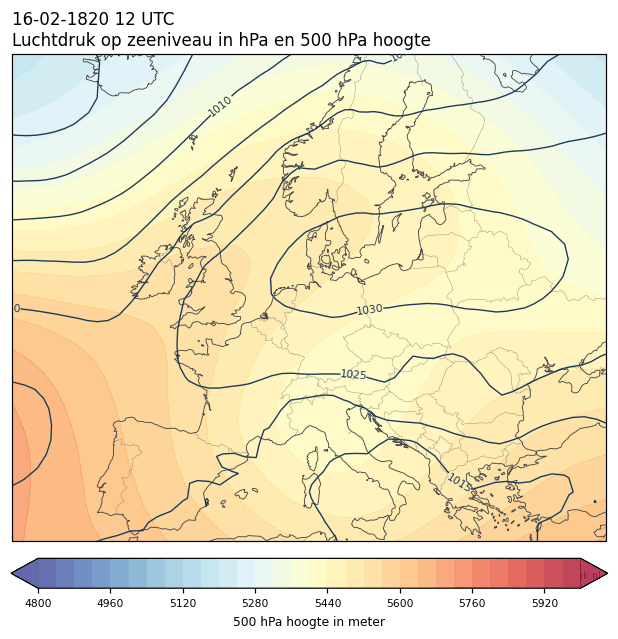 Weerkaart van 16 februari 1820 om 12 UTC