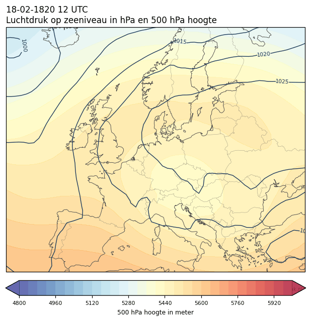 Weerkaart van 18 februari 1820 om 12 UTC
