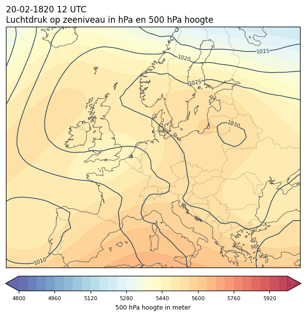 Weerkaart van 20 februari 1820 om 12 UTC
