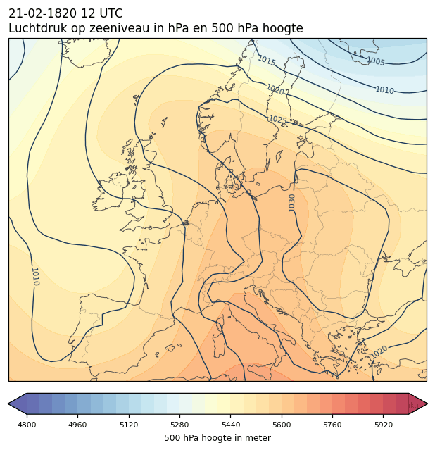 Weerkaart van 21 februari 1820 om 12 UTC