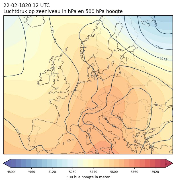 Weerkaart van 22 februari 1820 om 12 UTC