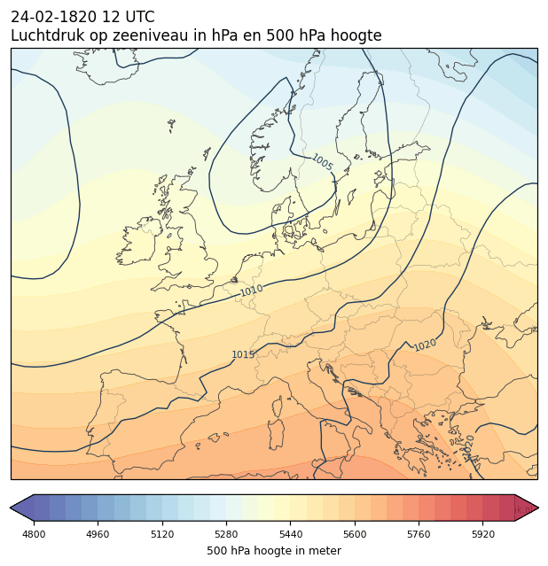 Weerkaart van 24 februari 1820 om 12 UTC