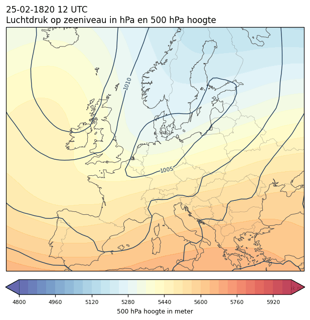 Weerkaart van 25 februari 1820 om 12 UTC