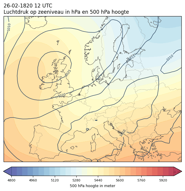 Weerkaart van 26 februari 1820 om 12 UTC