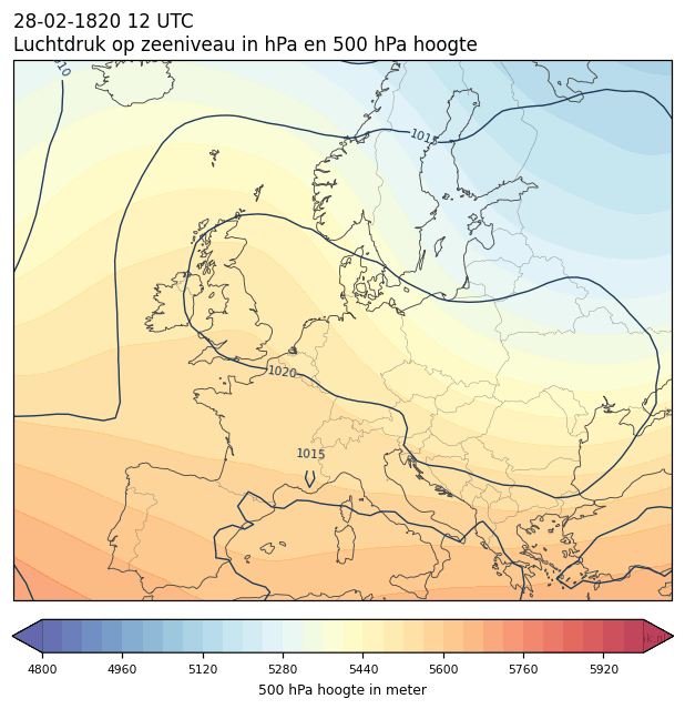 Weerkaart van 28 februari 1820 om 12 UTC