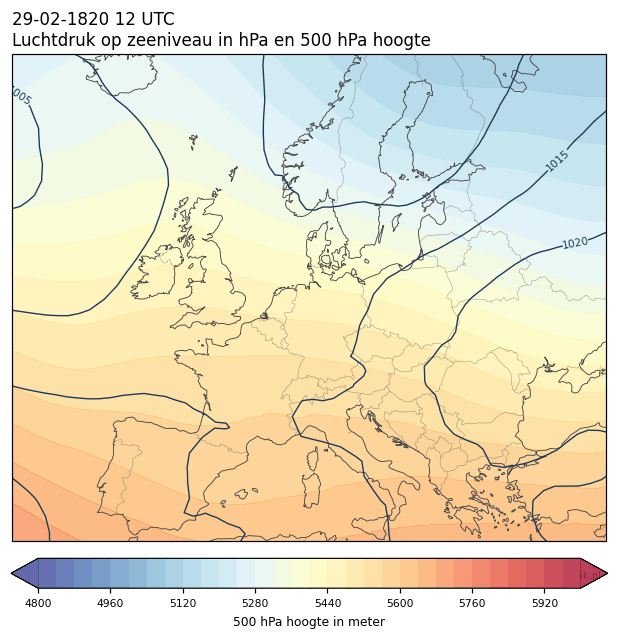 Weerkaart van 29 februari 1820 om 12 UTC