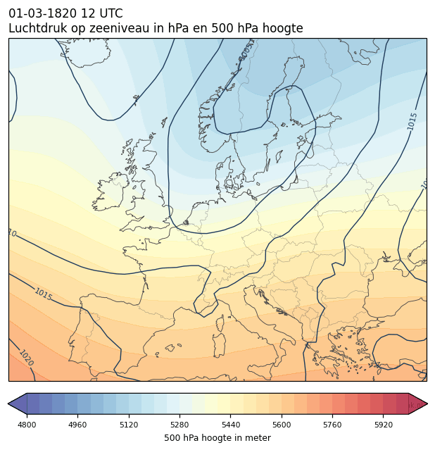 Weerkaart van 1 maart 1820 om 12 UTC
