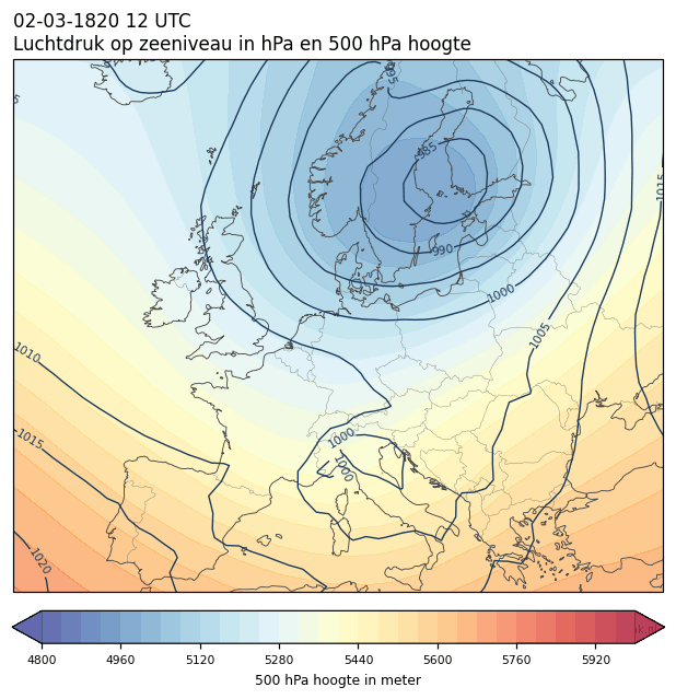 Weerkaart van 2 maart 1820 om 12 UTC
