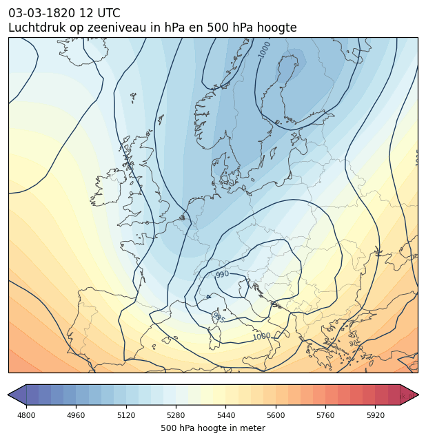 Weerkaart van 3 maart 1820 om 12 UTC