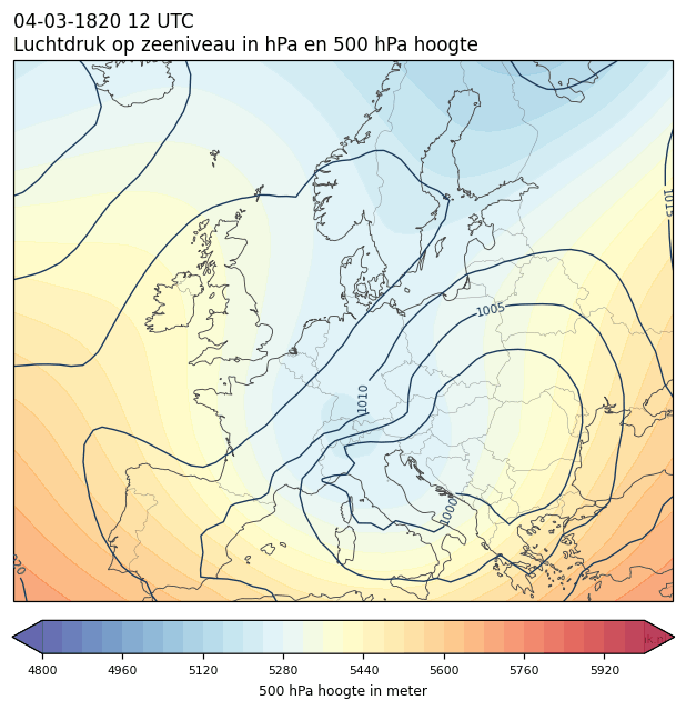Weerkaart van 4 maart 1820 om 12 UTC