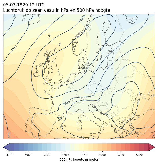 Weerkaart van 5 maart 1820 om 12 UTC