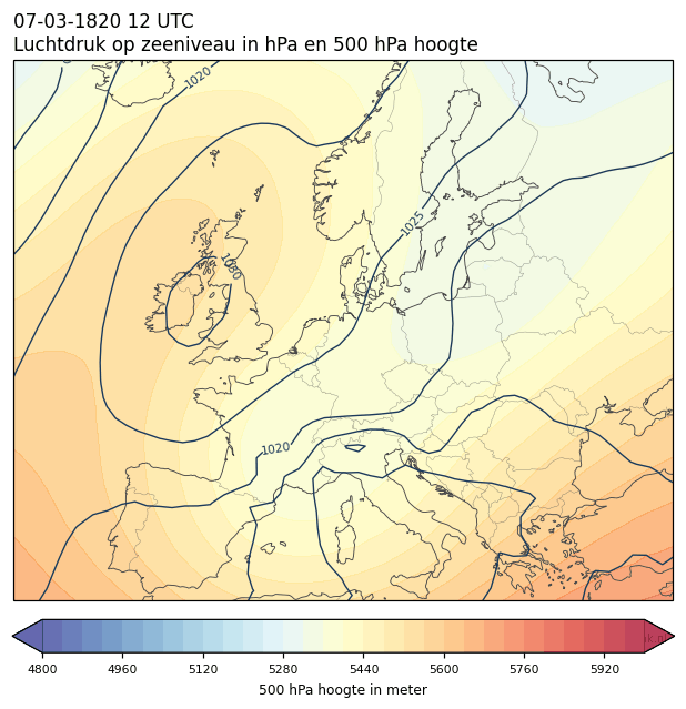 Weerkaart van 7 maart 1820 om 12 UTC