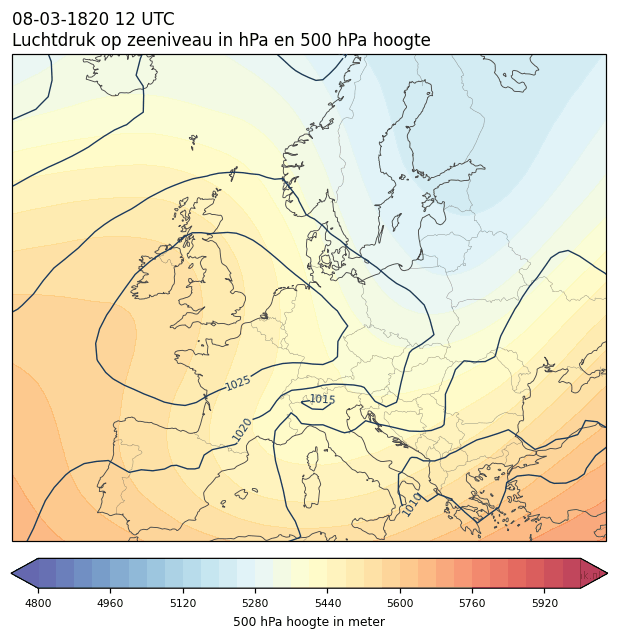 Weerkaart van 8 maart 1820 om 12 UTC