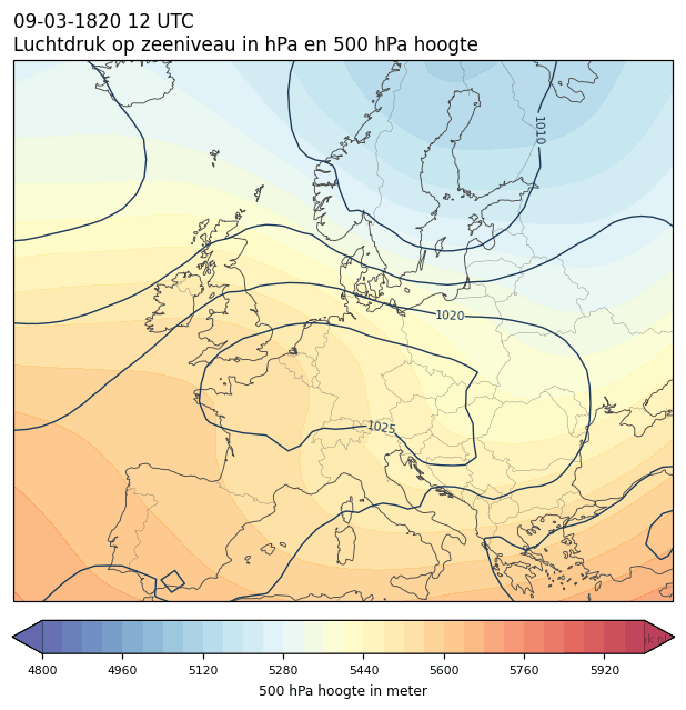 Weerkaart van 9 maart 1820 om 12 UTC