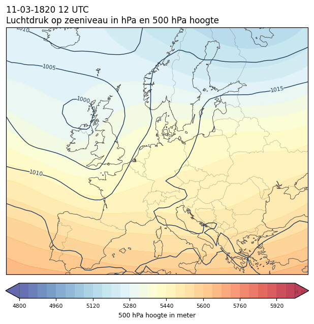 Weerkaart van 11 maart 1820 om 12 UTC
