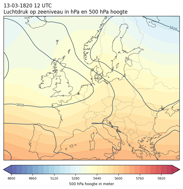 Weerkaart van 13 maart 1820 om 12 UTC