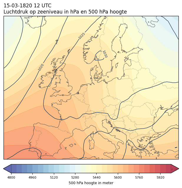 Weerkaart van 15 maart 1820 om 12 UTC
