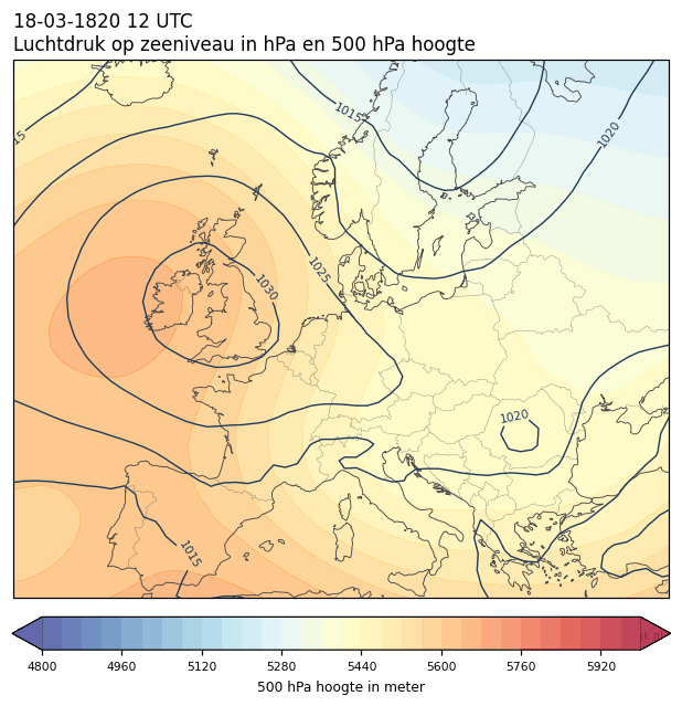 Weerkaart van 18 maart 1820 om 12 UTC