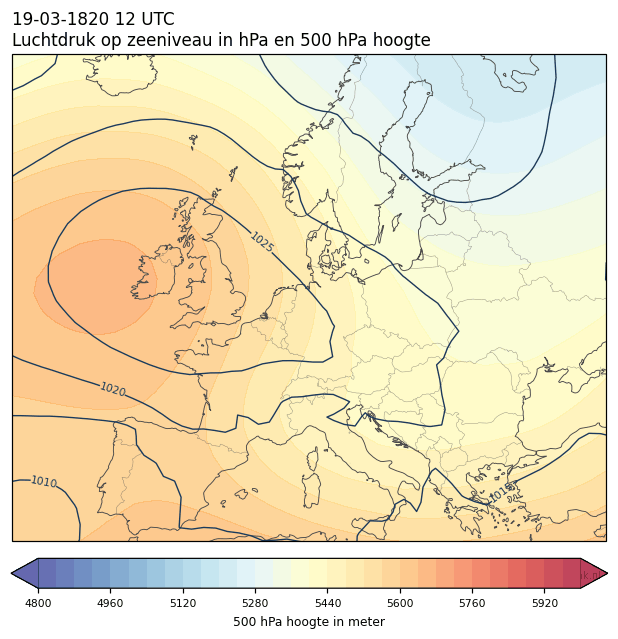 Weerkaart van 19 maart 1820 om 12 UTC