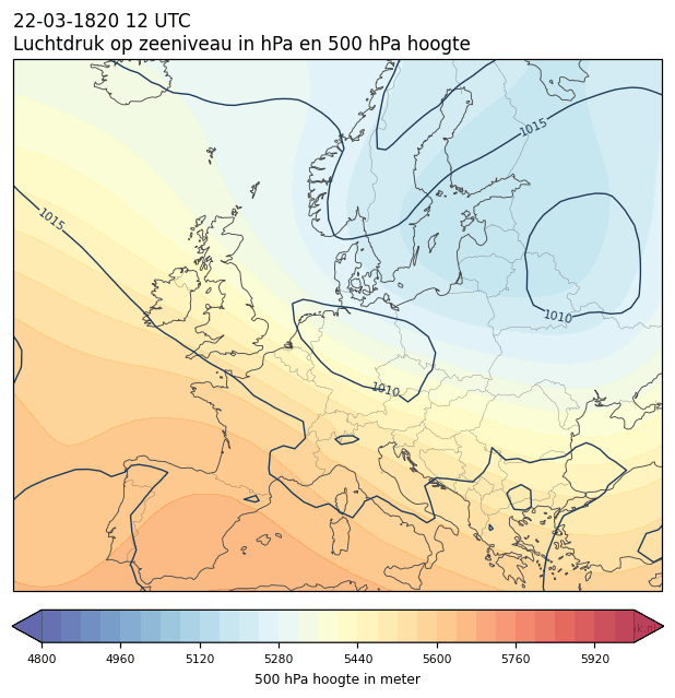 Weerkaart van 22 maart 1820 om 12 UTC