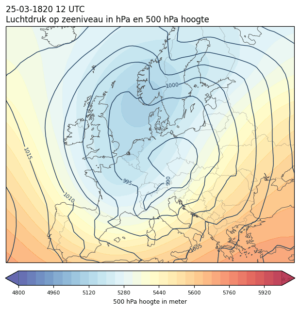 Weerkaart van 25 maart 1820 om 12 UTC