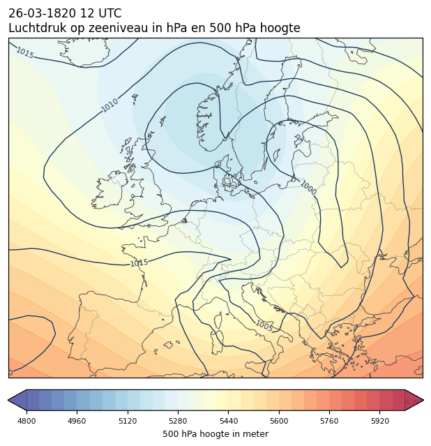 Weerkaart van 26 maart 1820 om 12 UTC