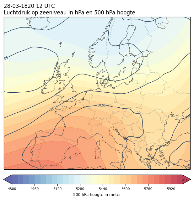 Weerkaart van 28 maart 1820 om 12 UTC