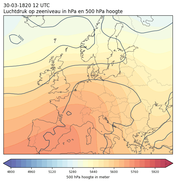 Weerkaart van 30 maart 1820 om 12 UTC