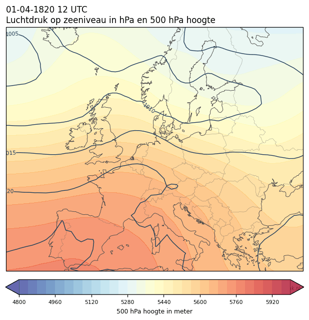 Weerkaart van 1 april 1820 om 12 UTC