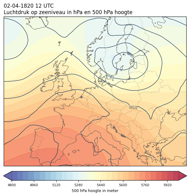Weerkaart van 2 april 1820 om 12 UTC