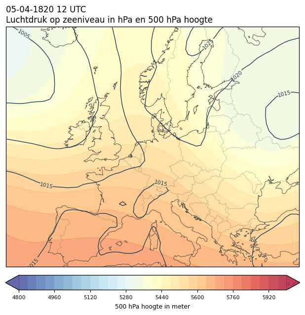 Weerkaart van 5 april 1820 om 12 UTC