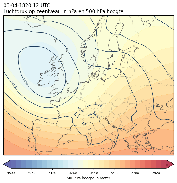 Weerkaart van 8 april 1820 om 12 UTC