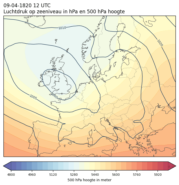 Weerkaart van 9 april 1820 om 12 UTC